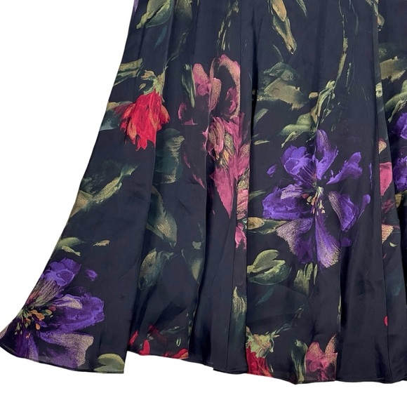Lauren Ralph Lauren Skirt Womens 8 Vintage Dark Floral Silk A Line Midi Event - Picture 7 of 9